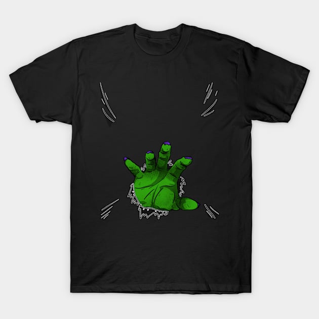 Zombie hand through gut T-Shirt by Sanworld